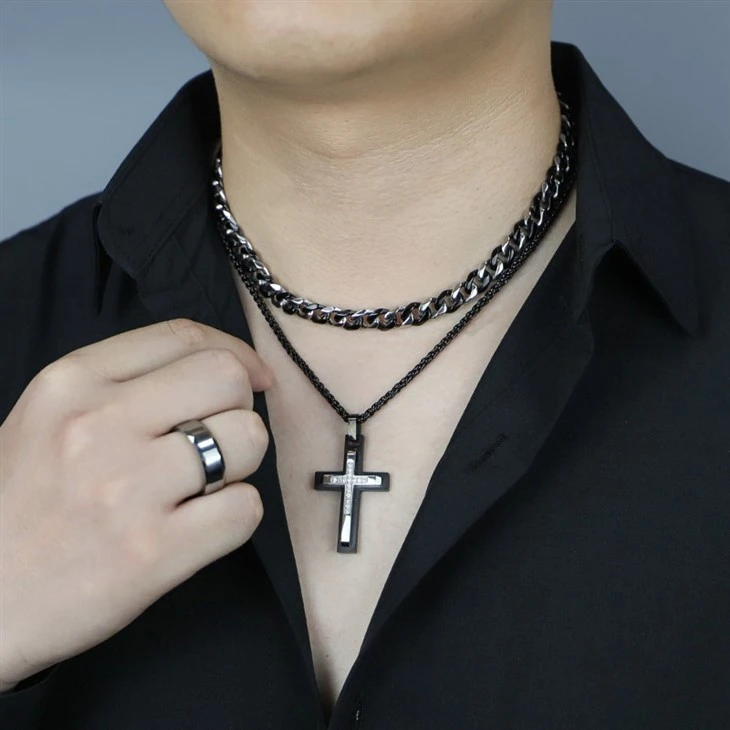 Stainless Steel Cubic Zirconia Cross Pendant Necklace for Men 05 Stainless Steel Cubic Zirconia Cross Pendant Necklace for Men 05
